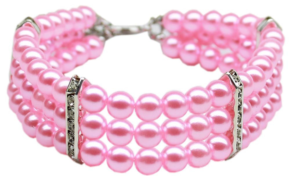 Three Row Pearl Necklace Light Pink Md (10-12)