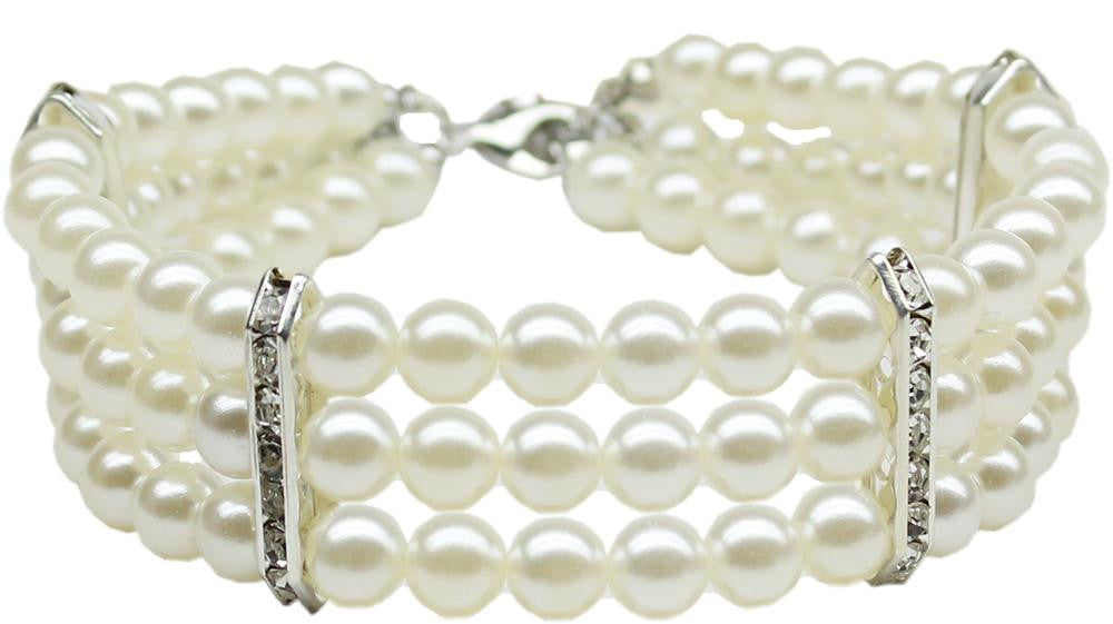 Three Row Pearl Necklace White Md (10-12)