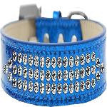 Three Row Clear Crystal Ice Cream Dog Collar Blue Size 20