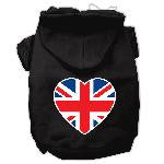 British Flag Heart Screen Print Pet Hoodies Black Size XL (16)