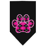 Argyle Paw Pink Screen Print Bandana Black Large